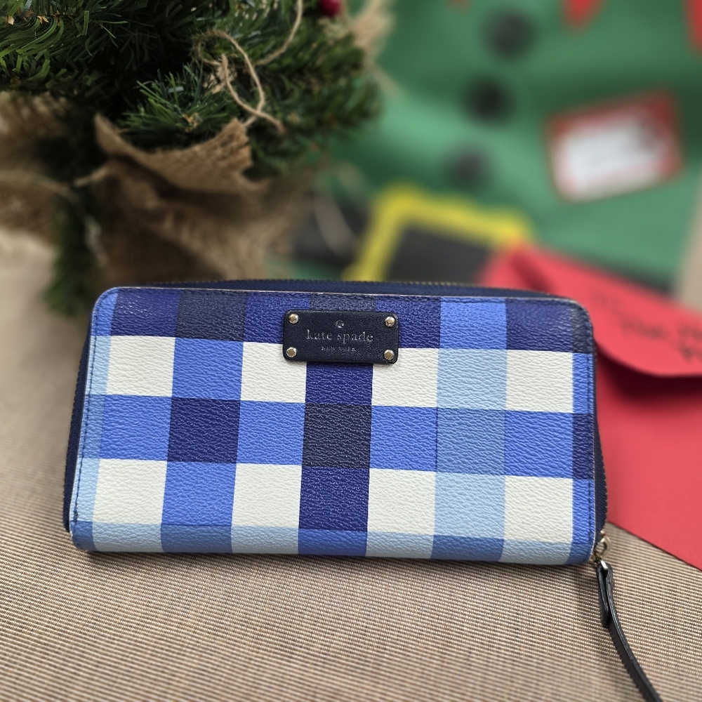 Kate Spade Blue Checkered Wallet